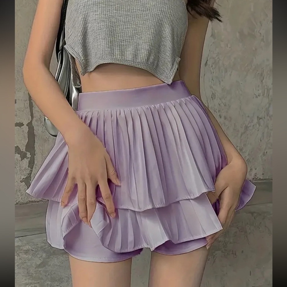 Purple Pleated Layered Skirt